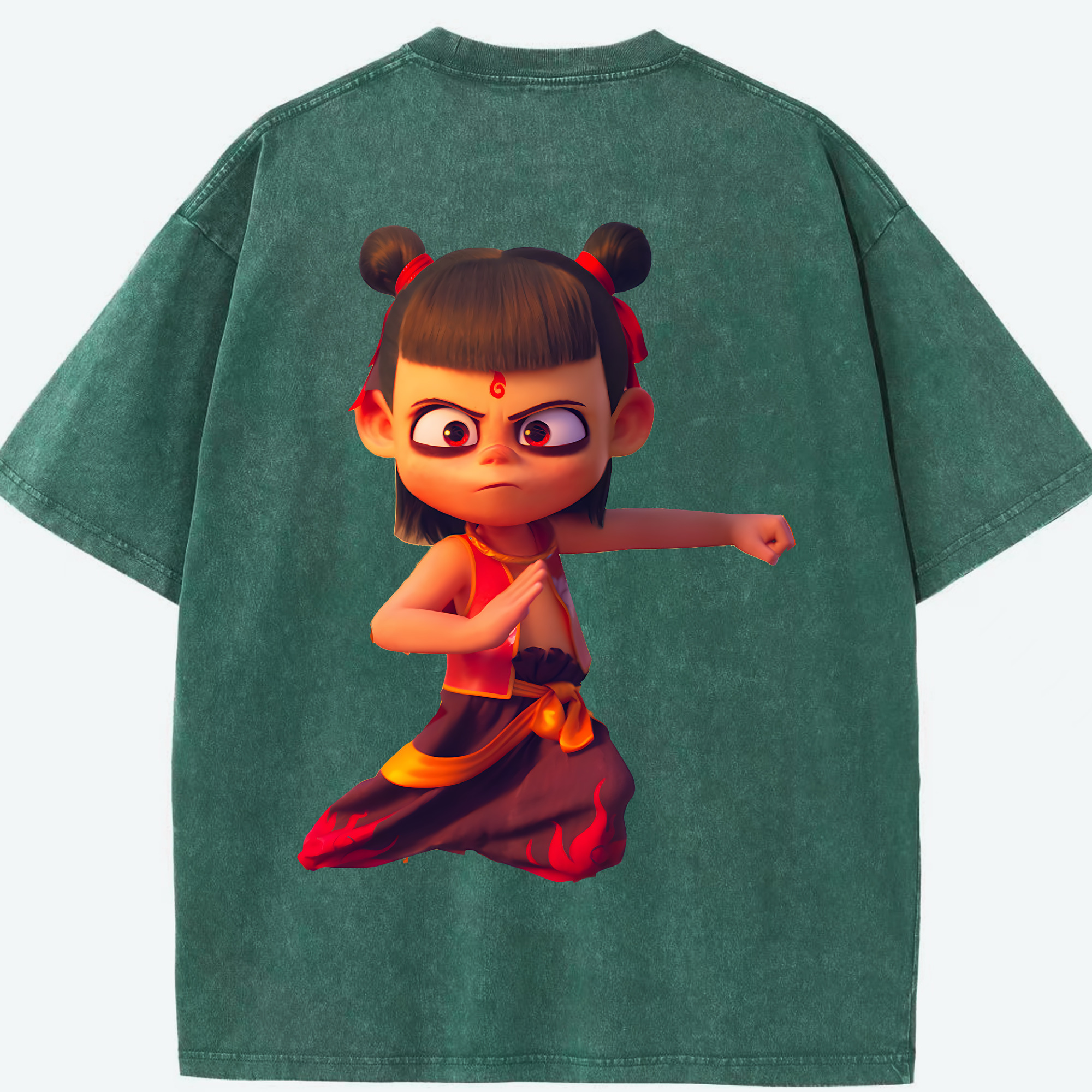 （画像用） Ne Zha 2 ナタ 魔童の大暴れ 綿100% ヴィンテージ風 半袖Tシャツ（背面プリント）
